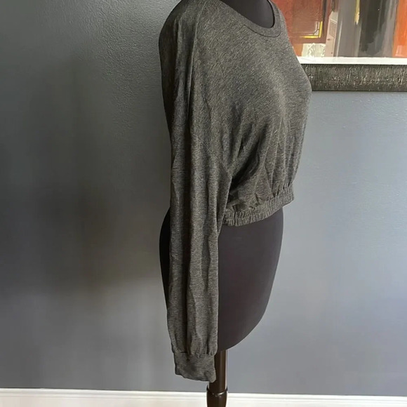 colsie dark heather gray crew neck elastic hem long sleeve crop top. Medium - Picture 3 of 5